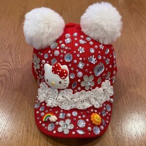 Hand Crafted Red Kids Cap with White Accents